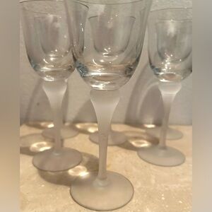 6 frosted stemmed, cordial glasses. 6.25”